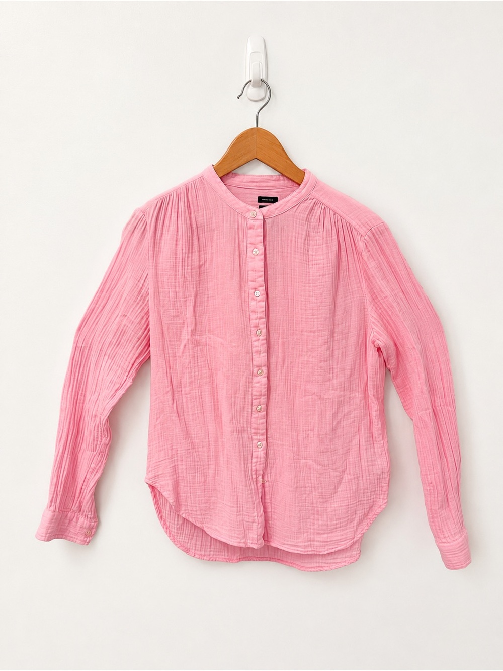 GAP Crinkle Gauze Button Front Shirt Pink Long Sleeve Blouse Size Small